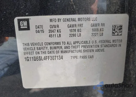 2015 Chevrolet Malibu 2Lt from USA, damaged, VIN 1G11D5SL4FF307134